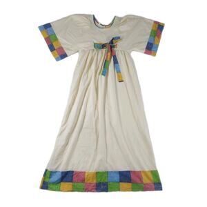 VTG 70s Patchwork Maxi Dress Cottage Boho Prairie Hippie Festival Bell Sleeve M